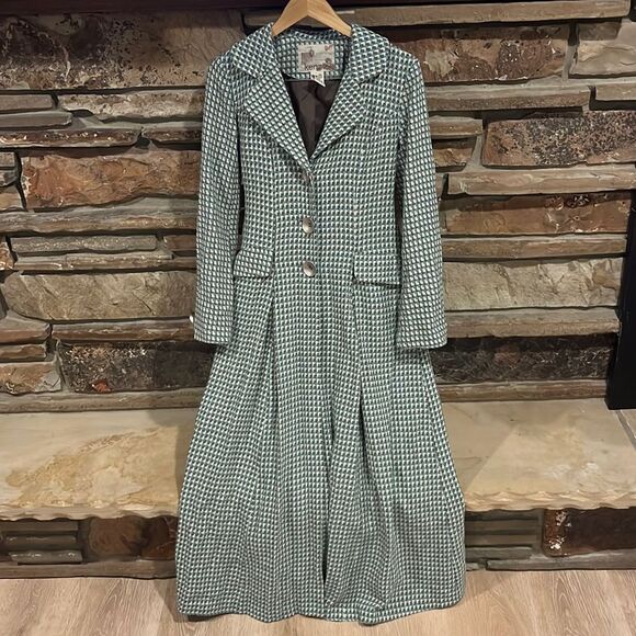 kenzie Jackets & Blazers - Vintage Y2K Kenzie Woven Brown and Turquoise Wool Blend Trench Coat